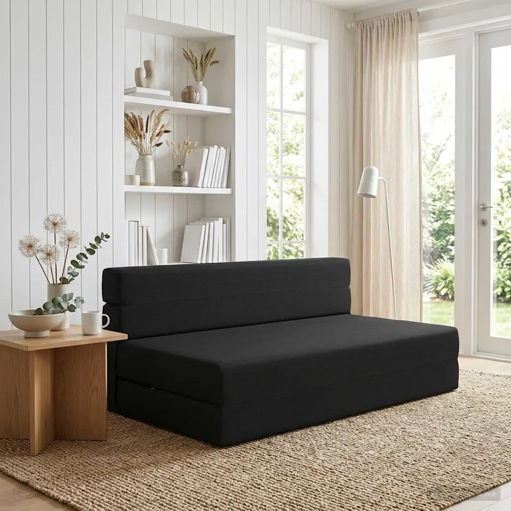 Divano letto | Sof¨¤ letto | Letto singolo Pieghevole Nero 152 x 86,5 x 60 cm Tessuto