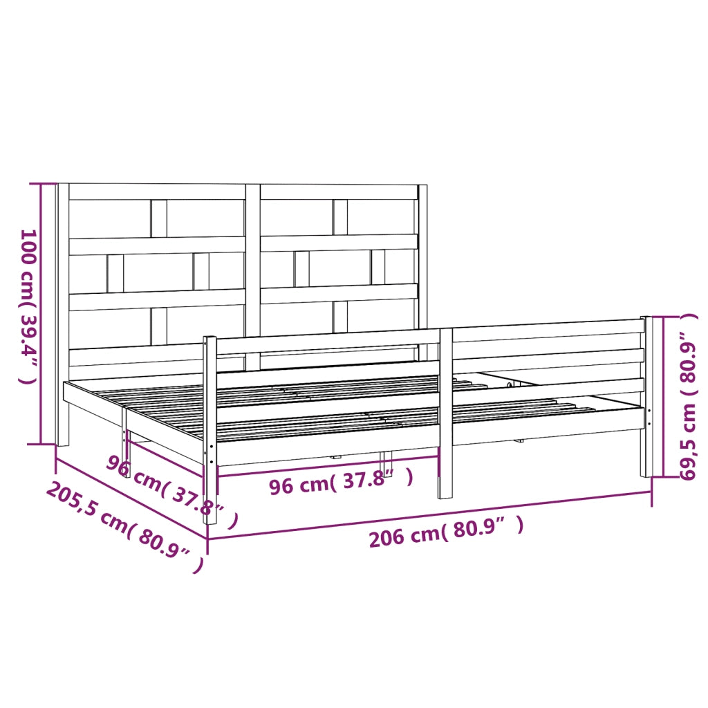 Letto matrimoniale | Letto per adulti | Giroletto Bianco in Legno Massello di Pino 200x200 cm