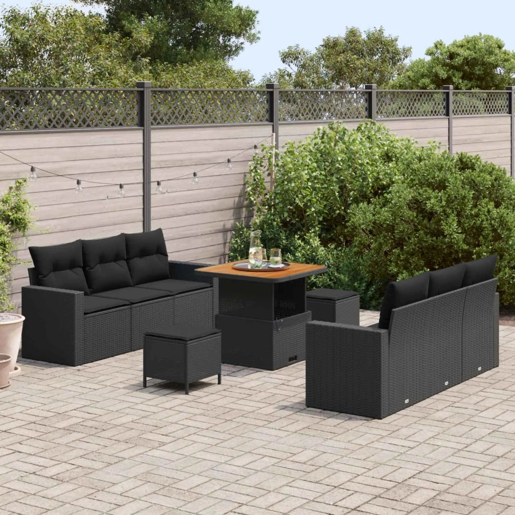 Set Divano da Giardino con cuscino con archiviazione 9 pcs Nero