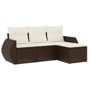 Set Divano da Giardino 4 pz | Set Salotto da Giardino con Cuscini Marrone in Polyrattan