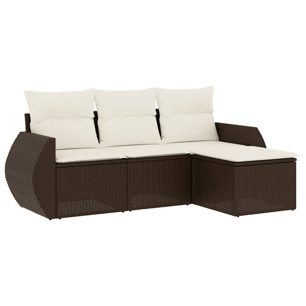 Set Divano da Giardino 4 pz | Set Salotto da Giardino con Cuscini Marrone in Polyrattan