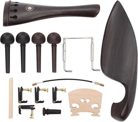 Accessorio per violino 4/4 con kit accessori, in ebano e legno resistente.