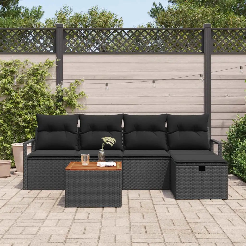 Set Divano da Giardino con cuscino 6 pcs Nero polyrattan 3359534