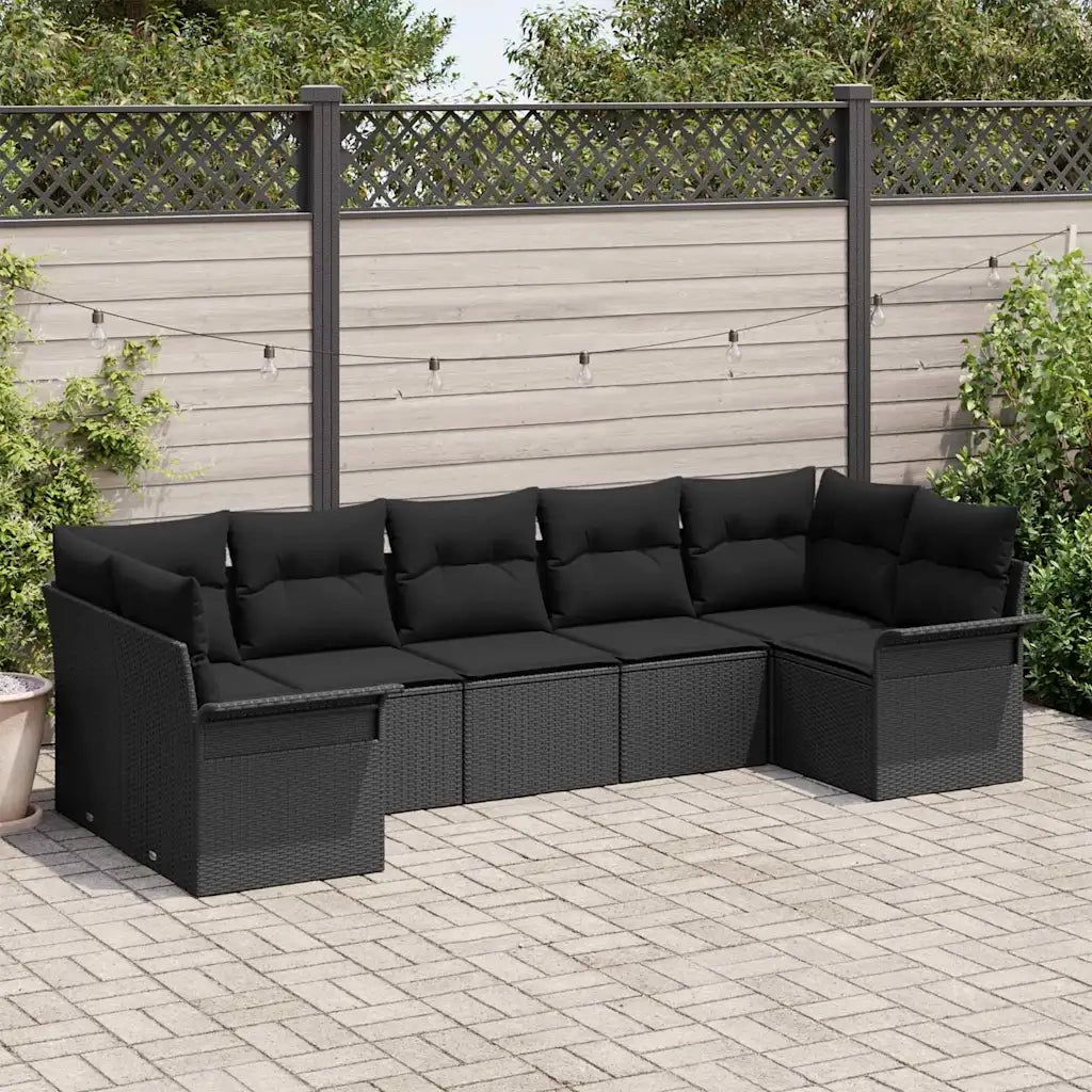 Set Divano da Giardino con cuscino 7 pcs Nero polyrattan