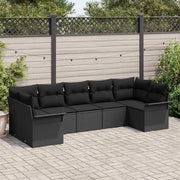 Set Divano da Giardino con cuscino 7 pcs Nero polyrattan