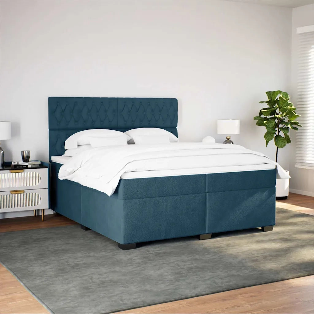 Giroletto a Molle con Materasso Blu 200x200 cm in Velluto