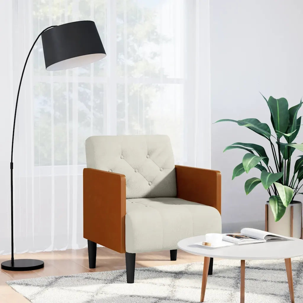 Divano Sedia con Braccioli-Poltrona-Sofa Relax Crema 55 cm in Velluto