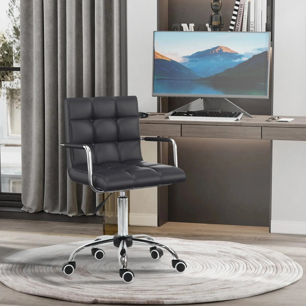 SEDIA UFFICIO Girevole Regolabile 46-61 cm Nero PVC con Braccioli