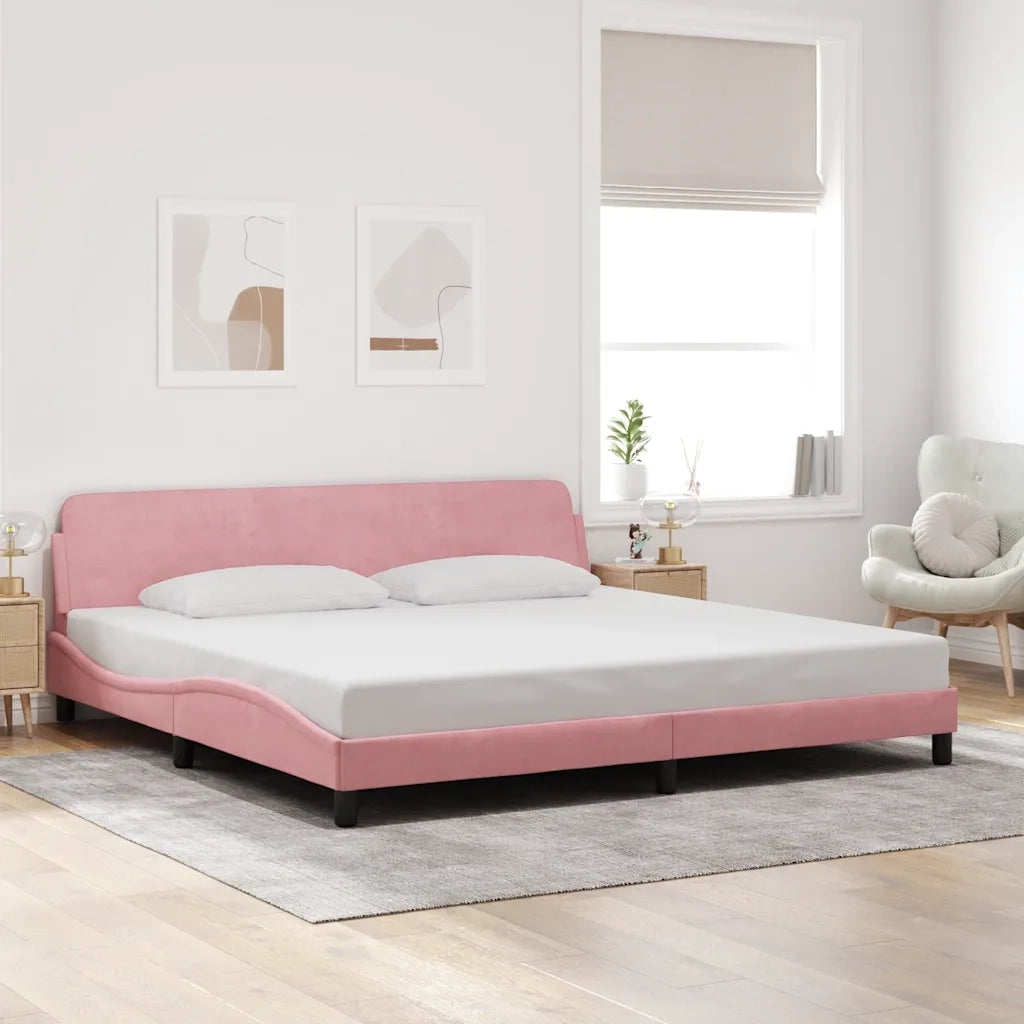 Letto matrimoniale | Letto per adulti | Giroletto Dover Rosa 200x200 cm in Velluto