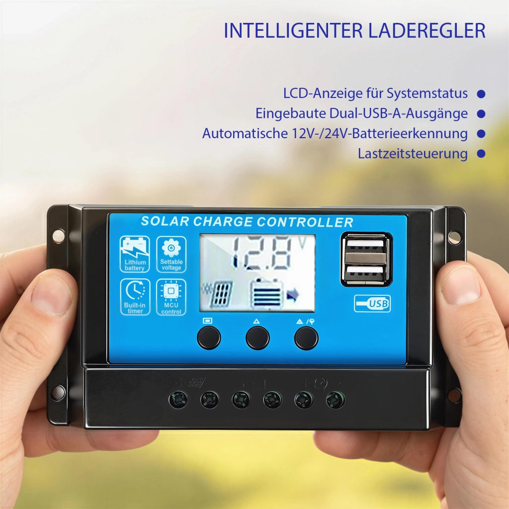 Pannello Solare Portatile 100W 18V ¨C Minimal ¨C IP67 Impermeabile con 2 USB e LCD
