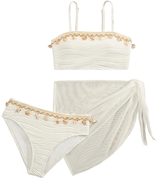 Costumi da bagno per ragazze - 3 pezzi - Bikini a triangolo - Cinture regolabili - Rasoio a mesh - Materiale respirante
