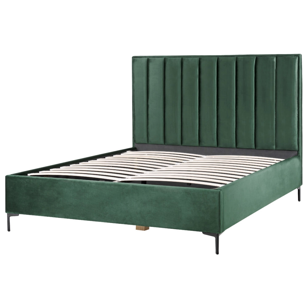 Letto in velluto verde scuro 180 x 200 cm con testiera imbottita ottomana con gambe in metallo Nero
