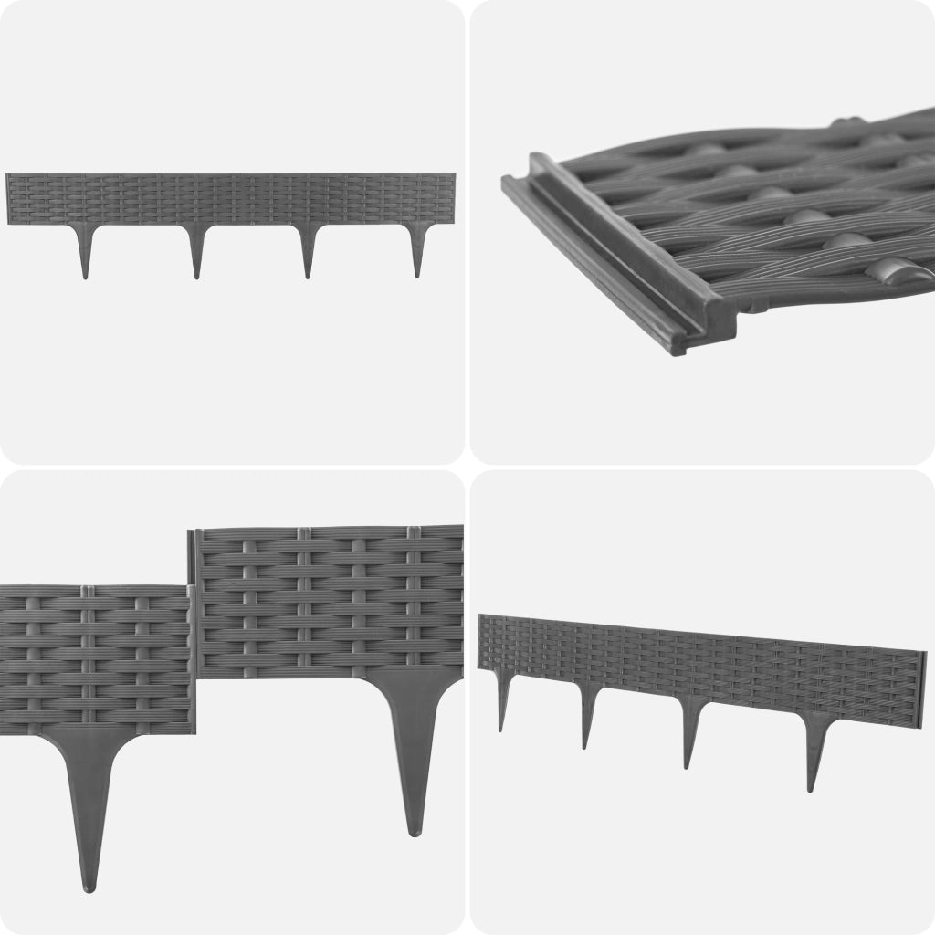 Bordura per prato KADAX, recinzione a palizzata per giardino, recinzione carrabile, grigia, 390 cm, 5 pezzi