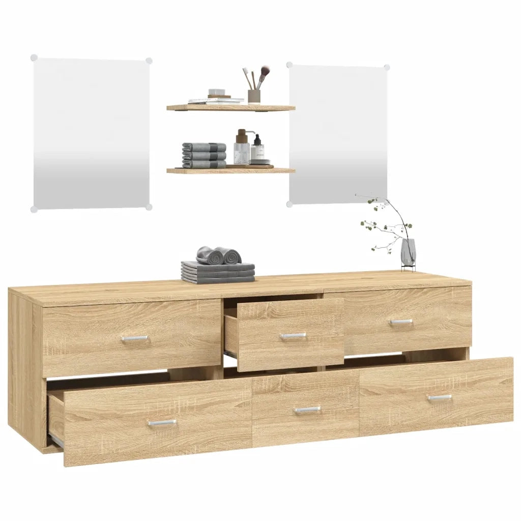 Set Mobili da Bagno | Armadio da bagno 5 pz Rovere in Legno Multistrato