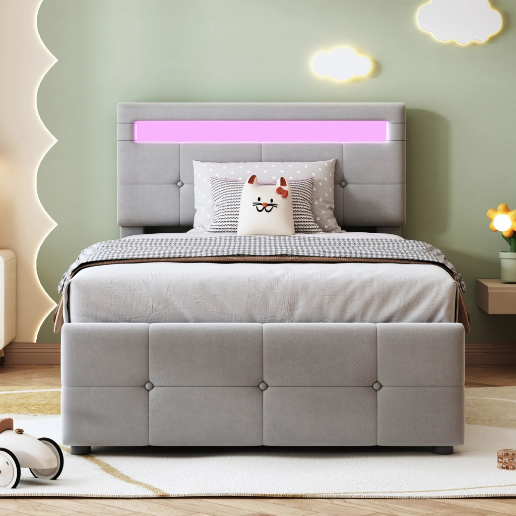 letto imbottito velluto grigio 90 x 200 cm