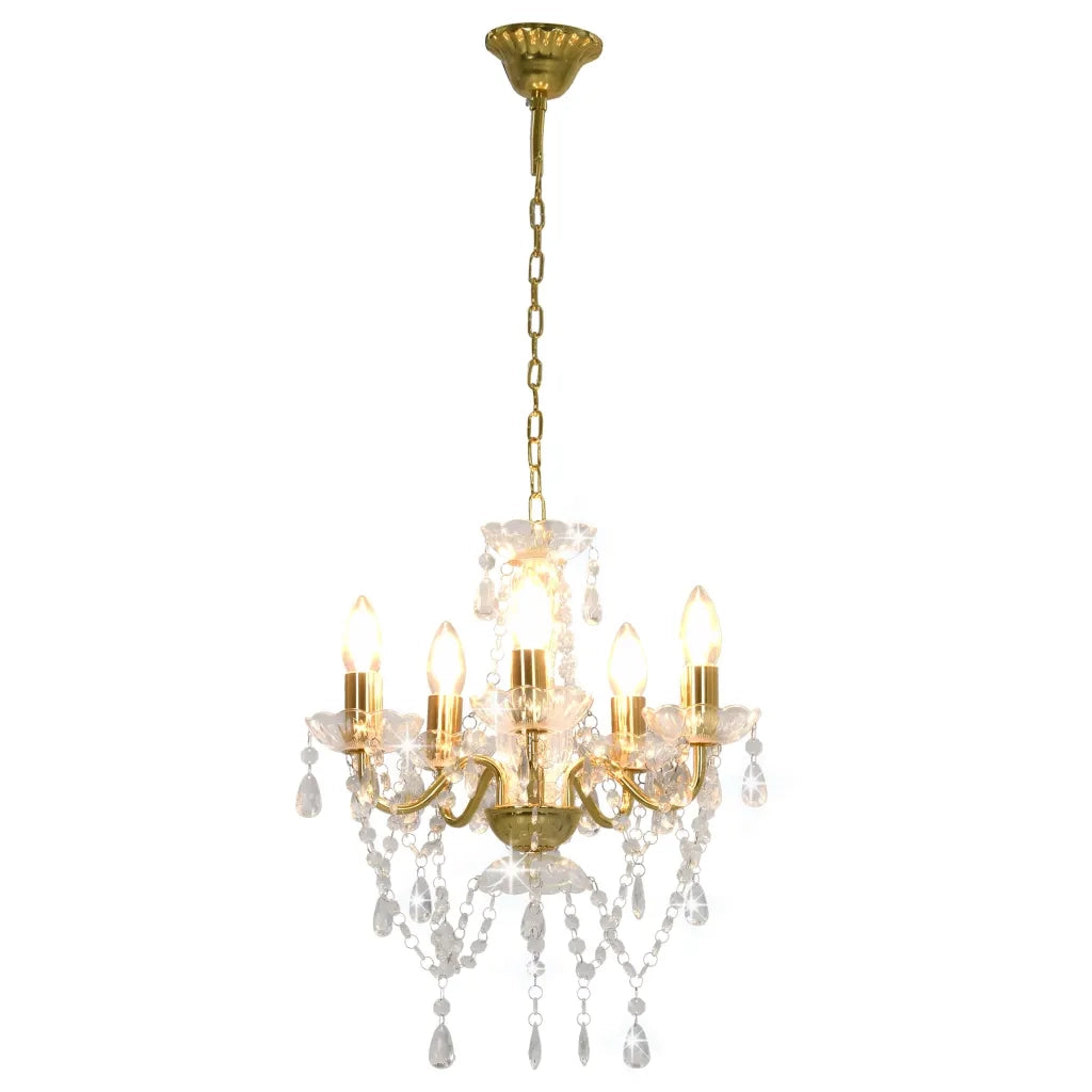 Lampadario con Perline di Cristallo Dorato Tondo 5 E14 281602