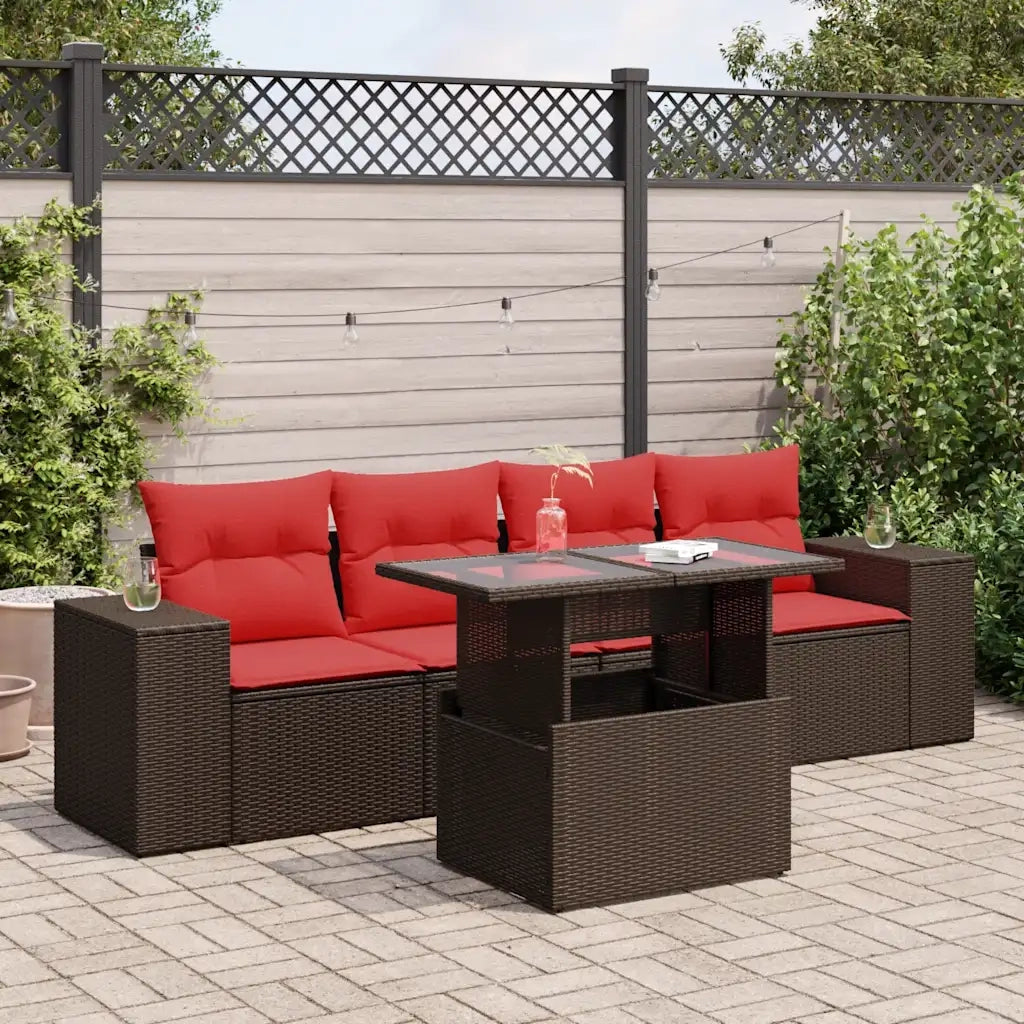 Set Divano da Giardino 5 pz Cuscini Marrone Polyrattan e Acacia 3326725
