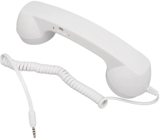 Telefono Retro - 3,5 Mm - Unico Pulsante - Bianco - Regolabile Volume - Per Smartphone e Computer - Cavo Rotante 9ft