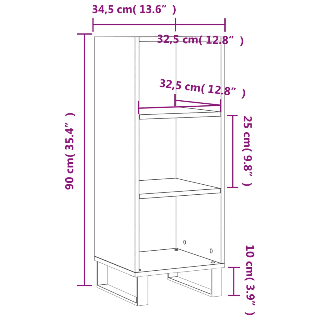 Credenza Bianco Lucido 34,5x32,5x90 cm in Legno Multistrato 828758