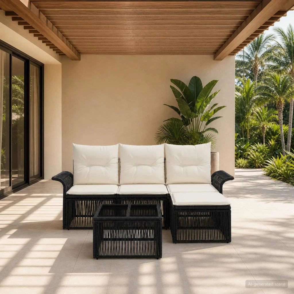 Set Divano da Giardino 5 pcs Nero polyrattan 3434812