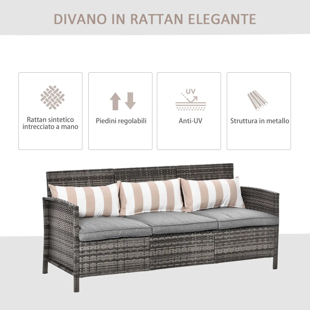 Divano da Giardino 3 Posti 173x68x78 cm  Reginald