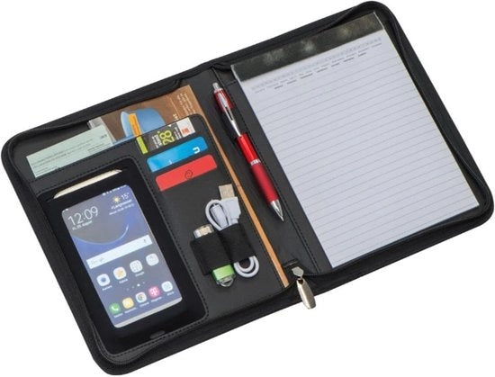 Borsa A5 con chiusura a cerniera in pelle - comoda e pratica - nera