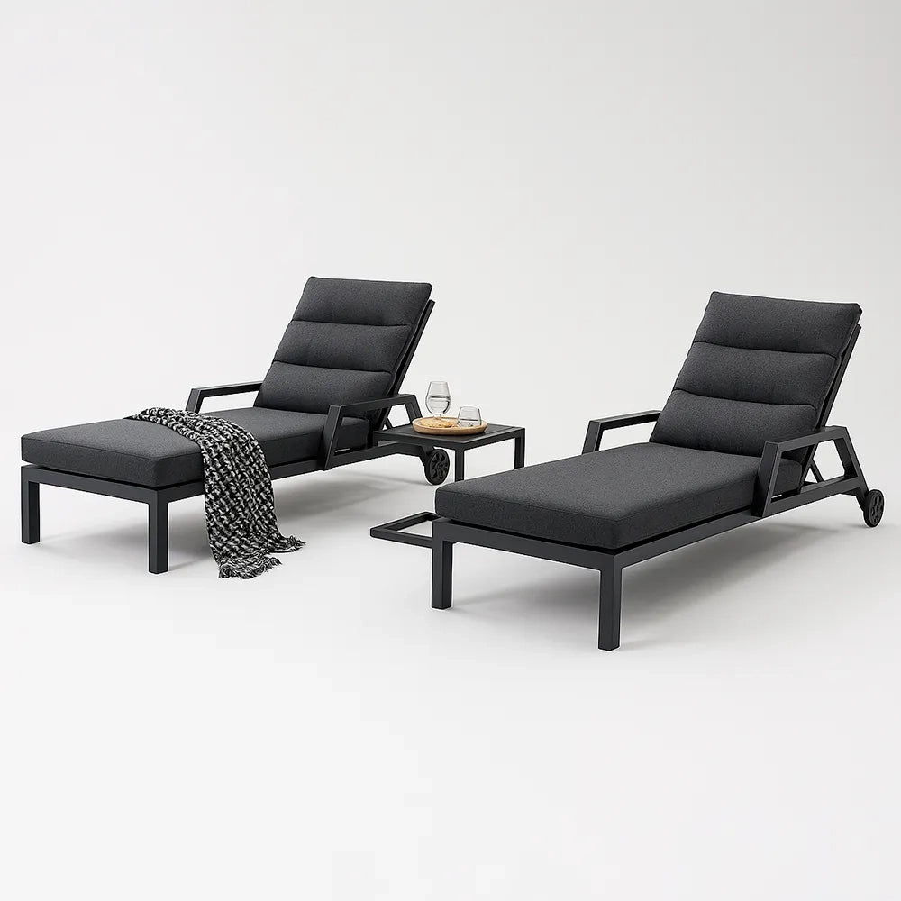 Tempo Style - Lettino Resort Nice Antracite in alluminio | Reclinabile con morbidi cuscini | Ideale per Spiaggia, Piscina, Giardino | 200 x 86 x 71cm
