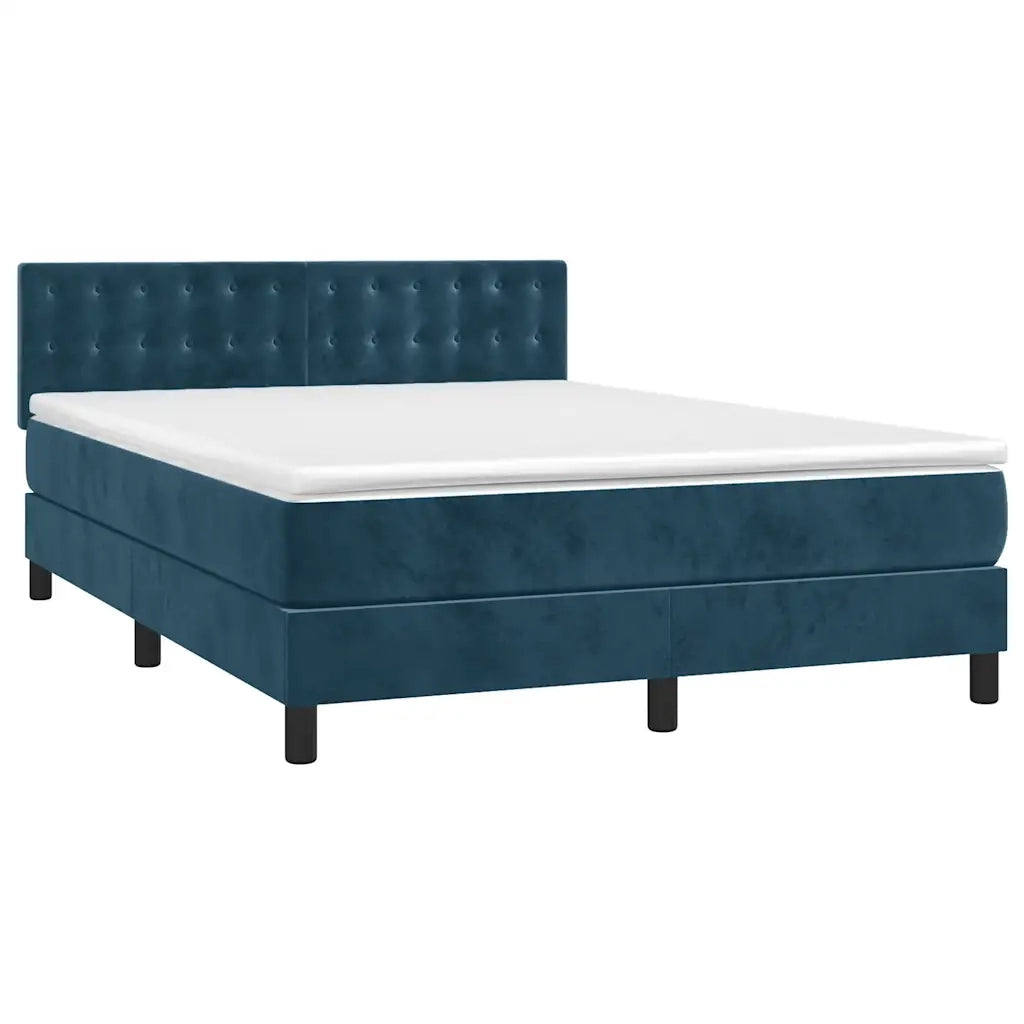 Letto a Molle con Materasso e LED Blu Scuro 140x200 cm