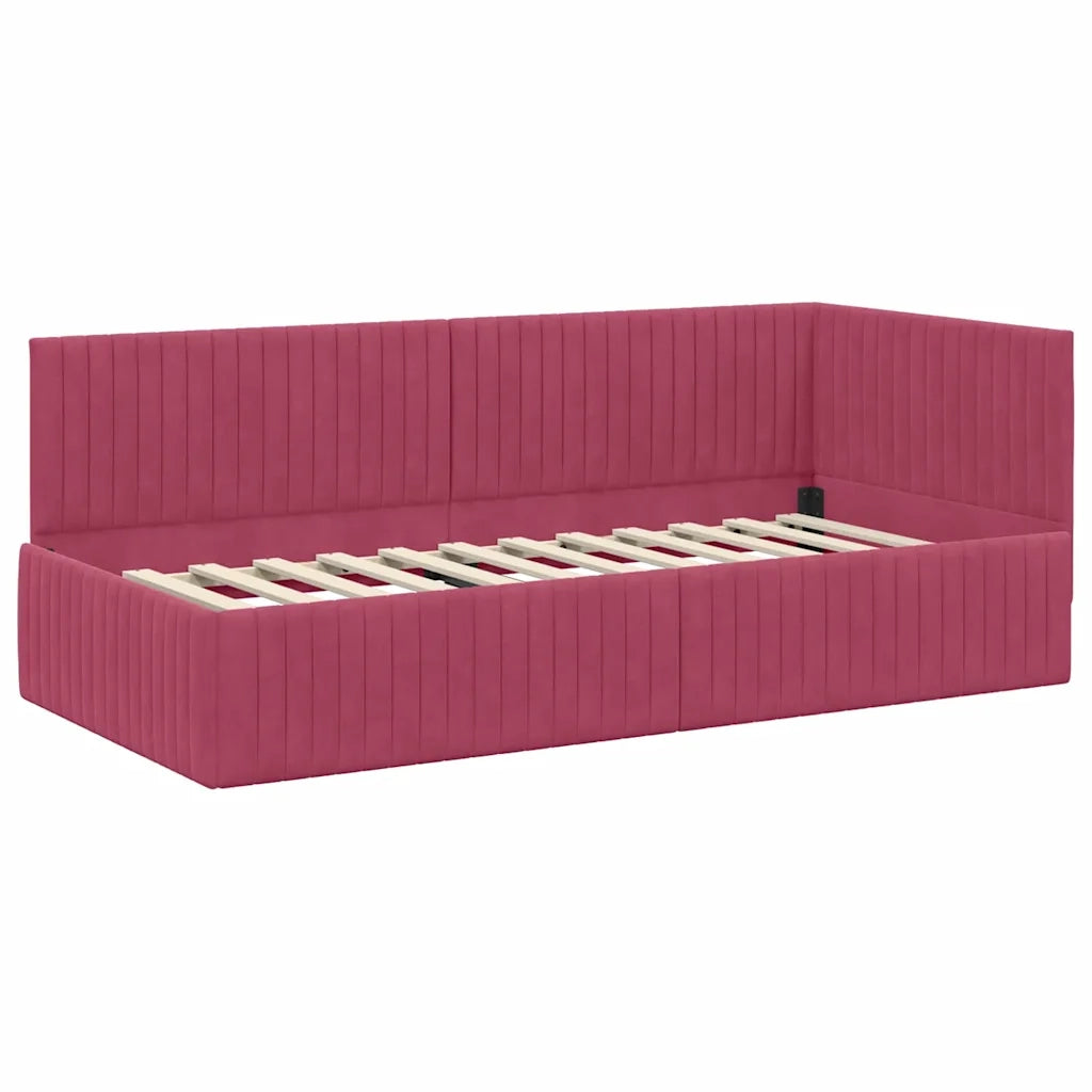 Cornice del letto ad angolo Rosso Vino 90 cm x 200 cm Velluto