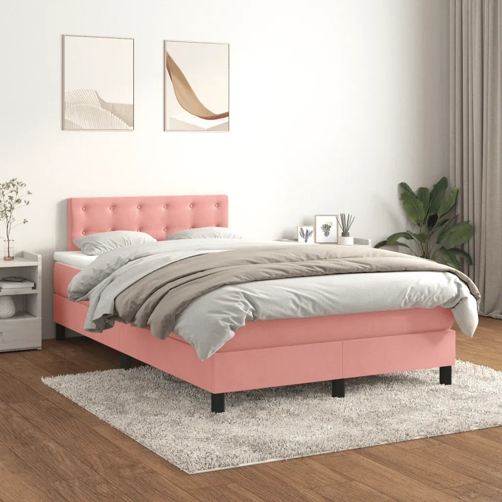 Giroletto a Molle con Materasso Rosa 120x190 cm in Velluto