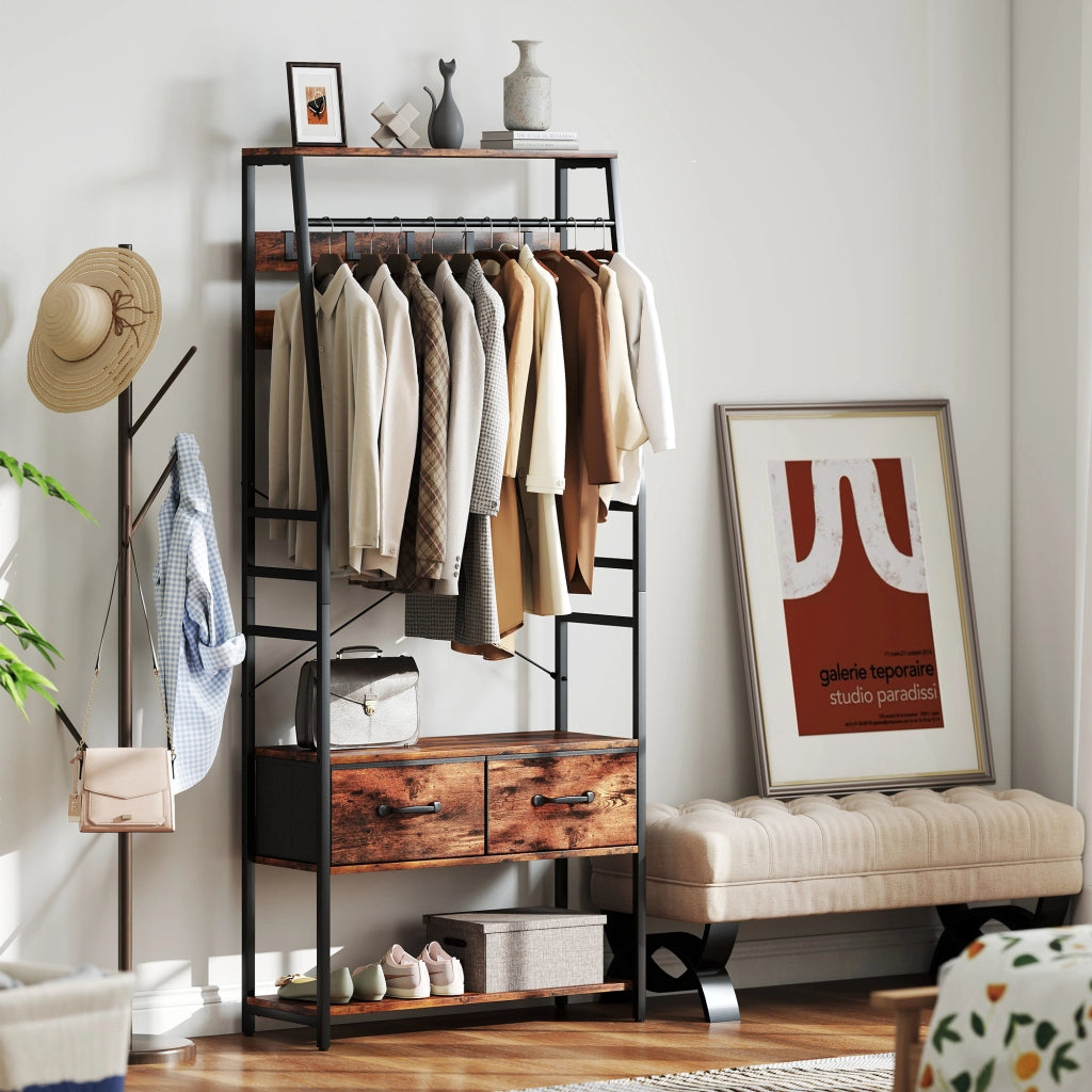 Scarpiera con appendiabiti e panca ¨C Minimal ¨C marrone, metallo, legno