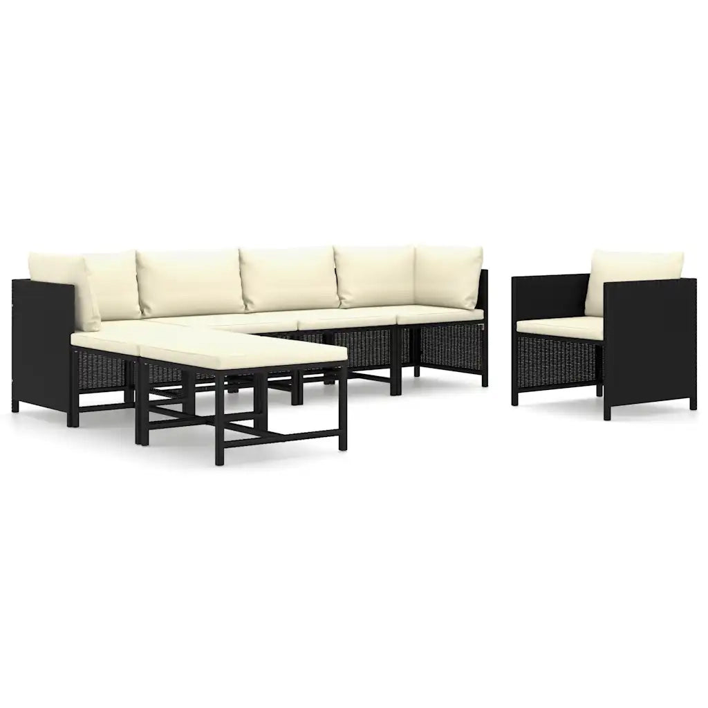 Set Divani da Giardino 7 pz | Set Salotto da Giardino con Cuscini in Polyrattan Nero