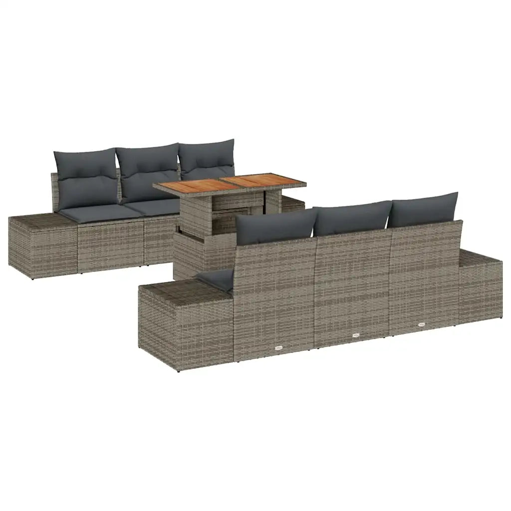 Set Divano da Giardino 7 pcs Grigio Poly Rattan