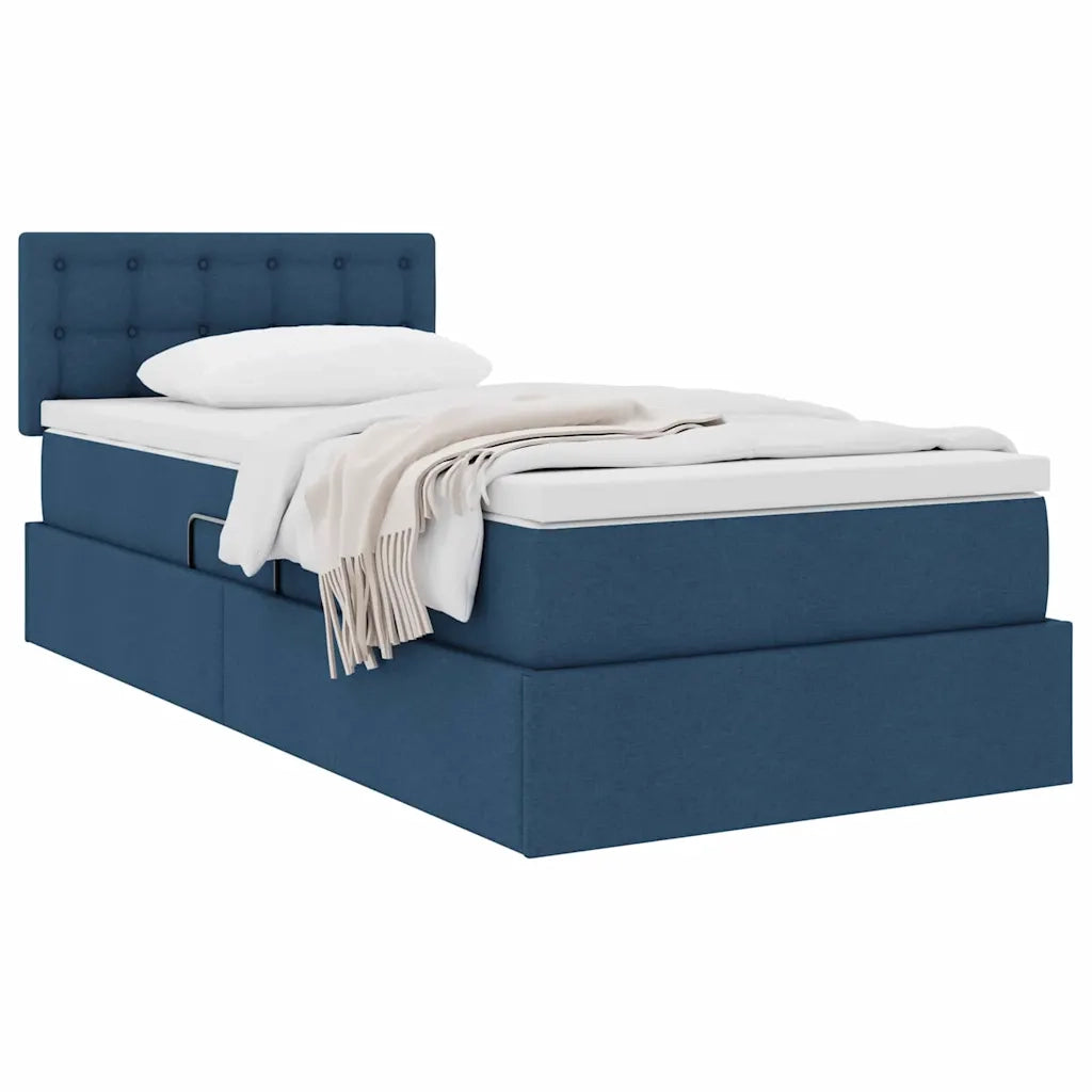 Letto con contenitore e materasso con testiera Blu 100 x 200 cm