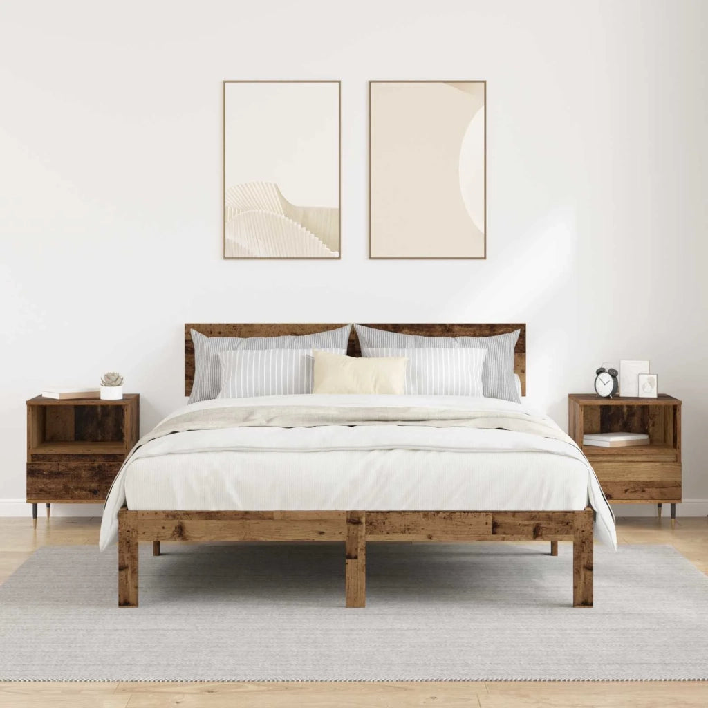 Set di 2 Comodini | Armadio da Notte | Mobiletto da notte Legno vecchio 40 x 35 x 50 cm