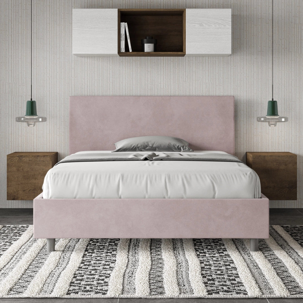 BS COM Letto una piazza e mezza contenitore imbottito 130x200 microfibra glicine