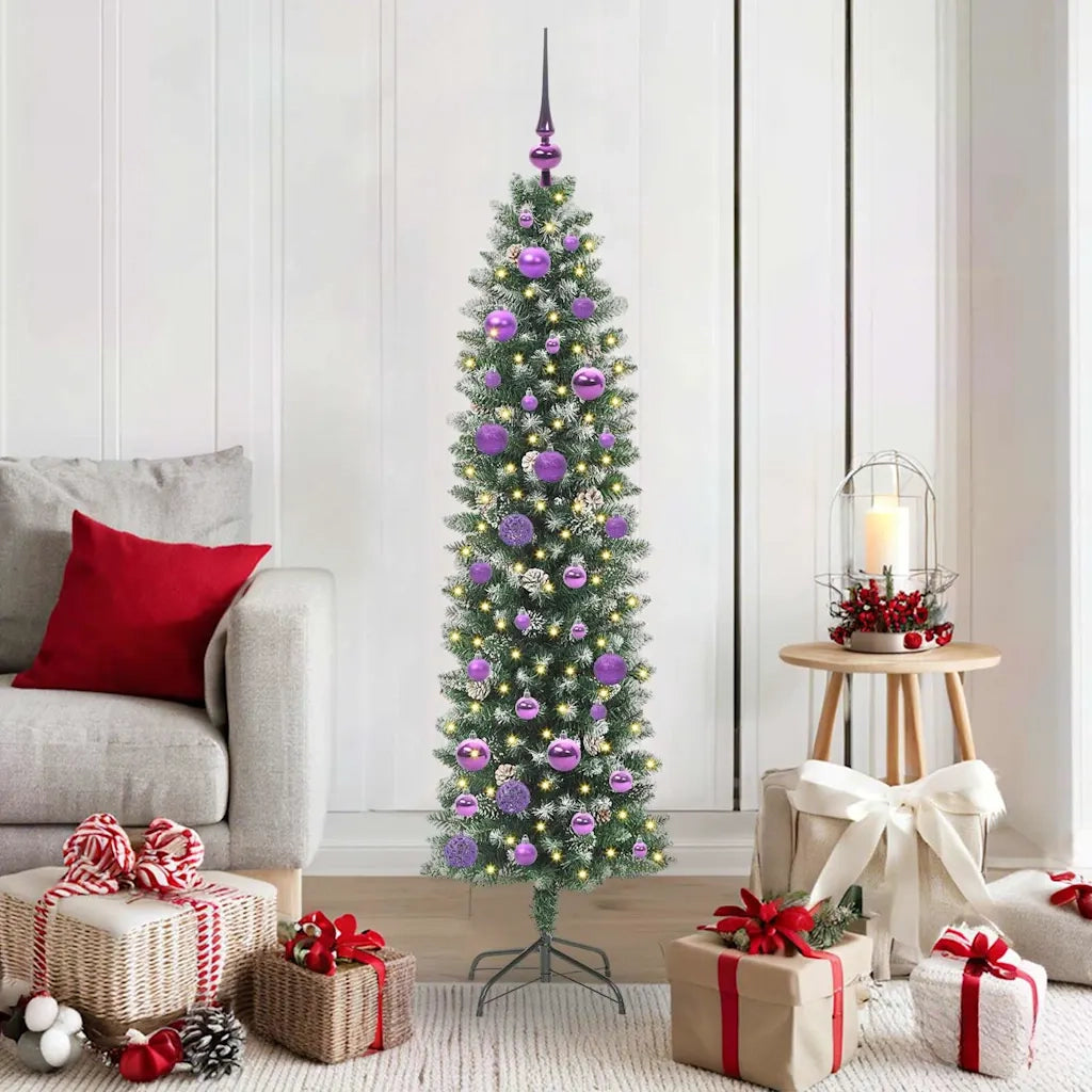 Albero di Natale Artificiale Sottile Verde e Bianco 150 cm 3395287