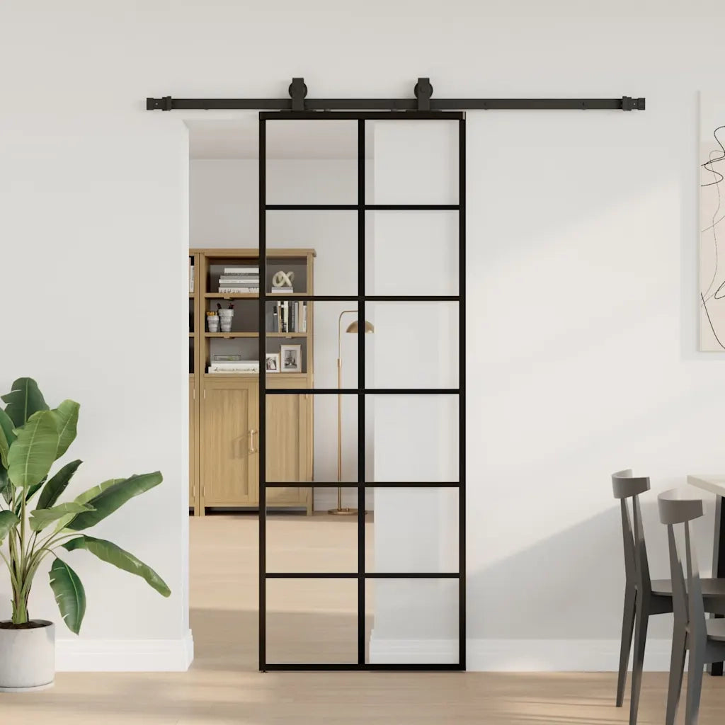 Porta Scorrevole con Ferramenta Nera 76x205 cm in Vetro ESG 3375790