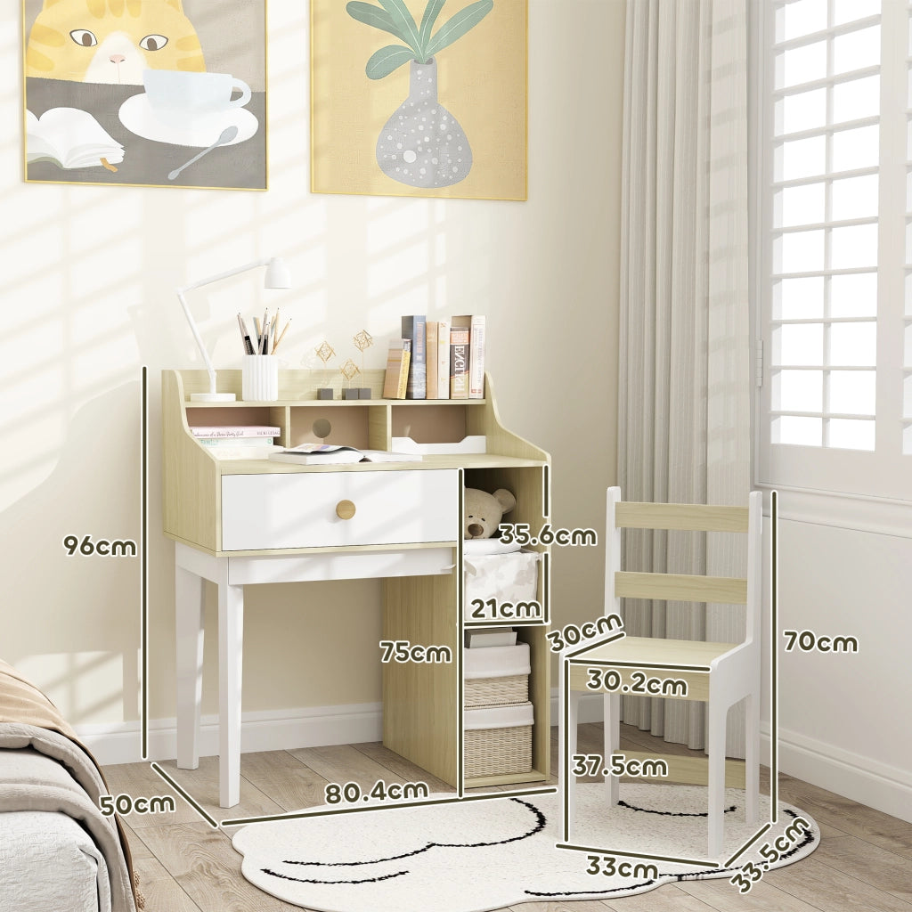 Scrivania per Bambini con Scaffale e Cassetto ¨C Minimal ¨C Bianco e Legno