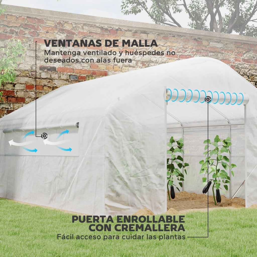 Serra da Giardino 4x3x2 m con 2 Finestre e Porta a Zip ¨C Minimal ¨C Bianco