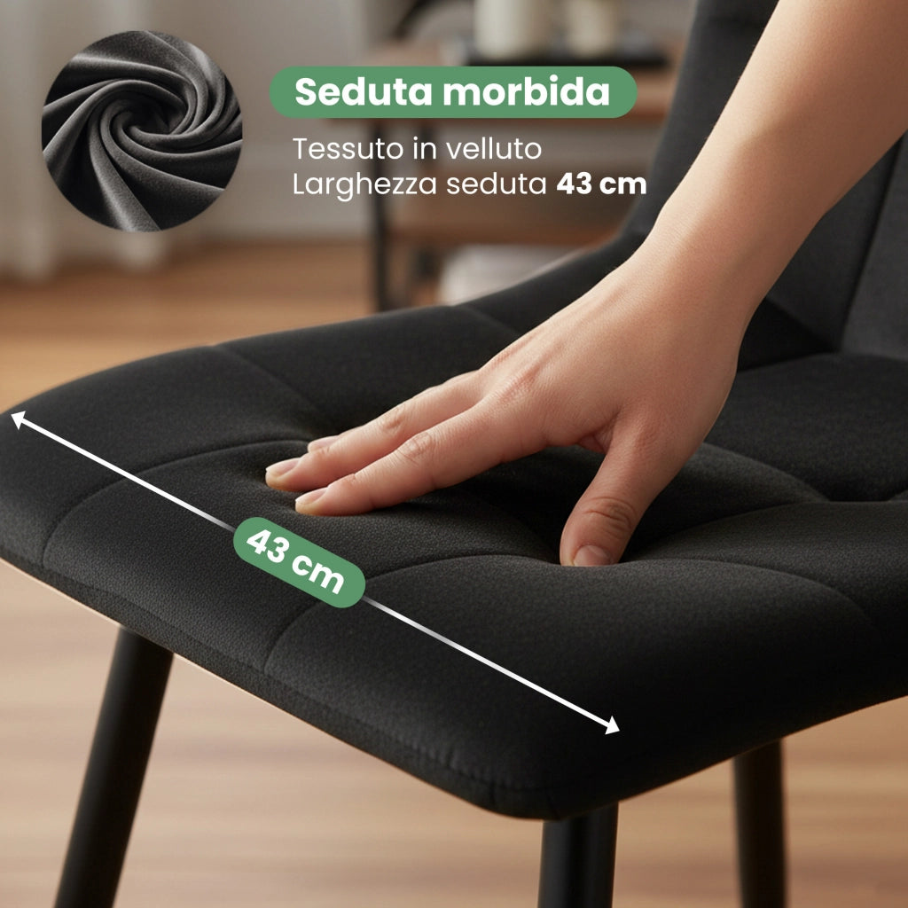 Sedia in velluto trapuntata NERO Nero gambe nere