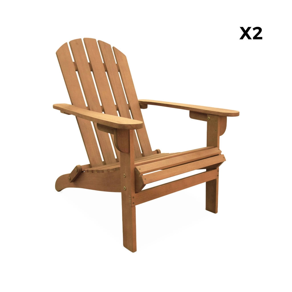 Set 2 poltrone in legno con poggiapiedi, marrone naturale