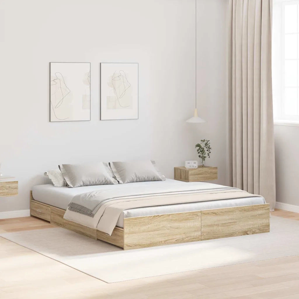 Struttura letto con contenitore Rovere Sonoma 135 x 190 cm 3335319