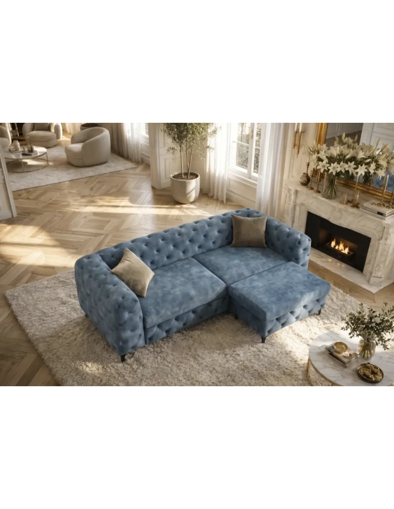 Pouf VELENA in velluto trapuntato – Blu – 95 x 49 x 62 cm