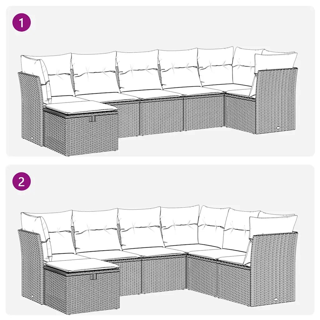 Set Divani da Giardino 7pz con Cuscini Grigio Chiaro Polyrattan 3325308