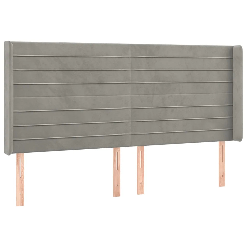 Testiera ad Orecchio-Testata con Orecchie Grigio Chiaro 183x16x118/128 cm in Velluto 695637