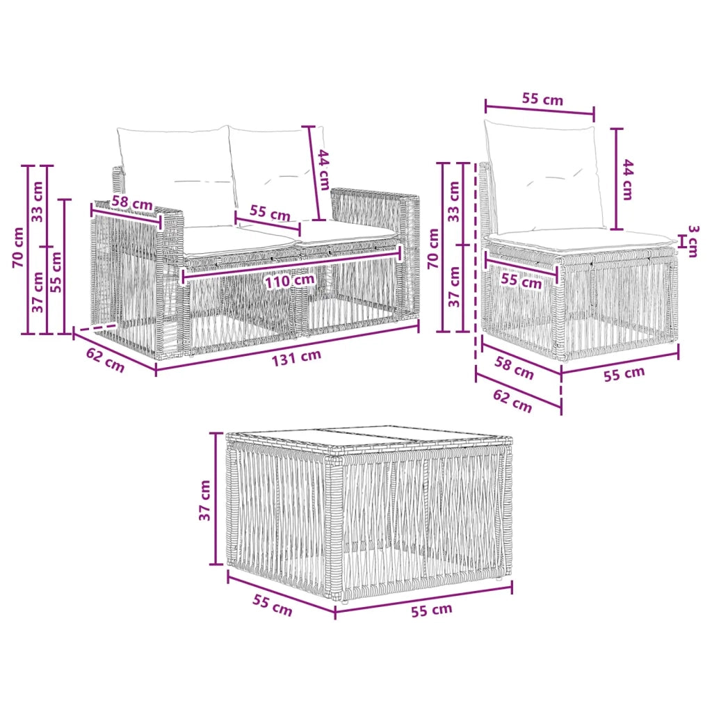 Set Divano da Giardino 8 pz Beige polyrattan 3435063