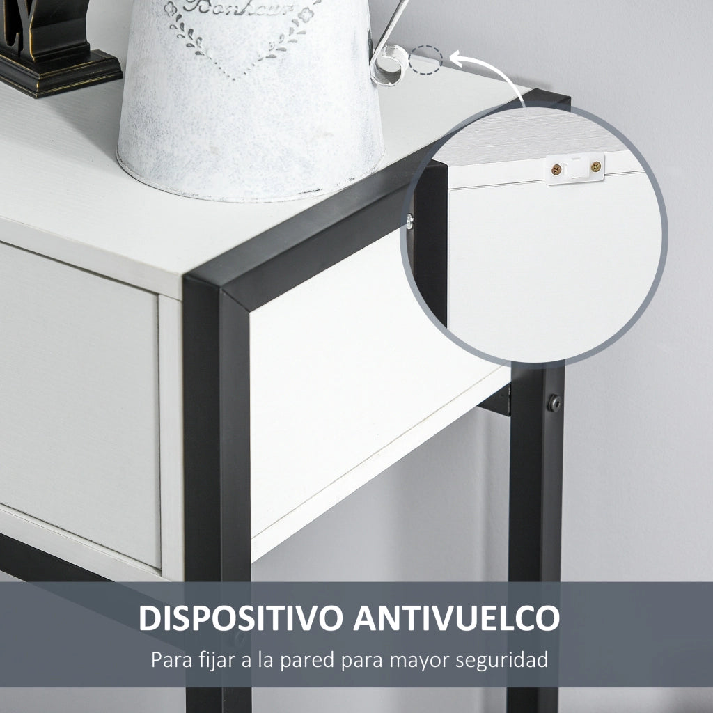 Consolle con 2 Cassetti e Gambe Regolabili ¨C zephmum ¨C Bianco e Nero 120x34x81 cm