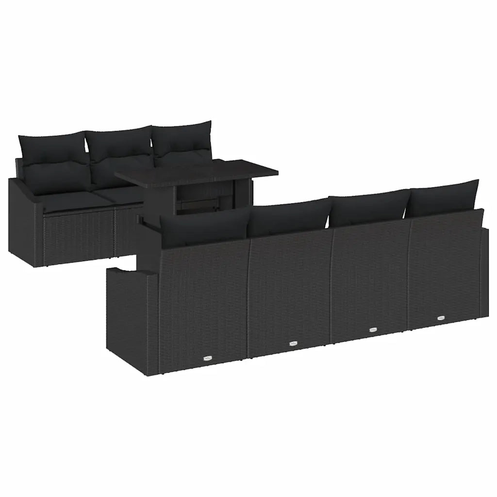 Set Divano da Giardino con cuscino 8 pcs Nero polyrattan