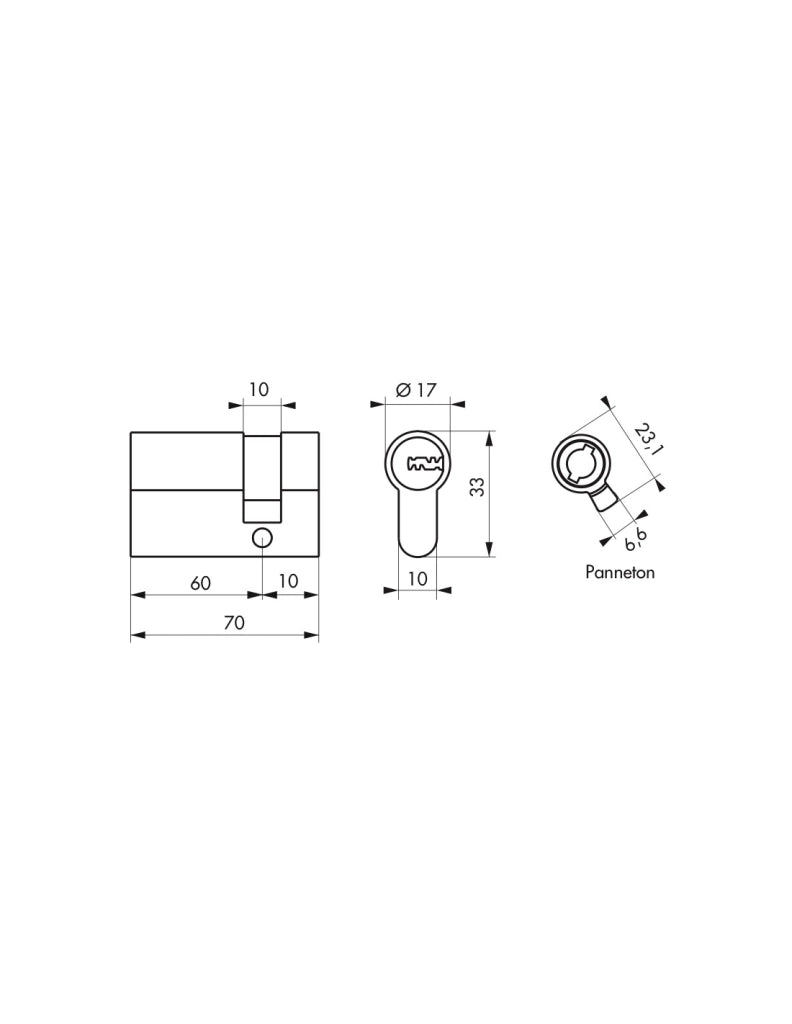 Mezzo Cilindro europeo Trafic 6, 60x10mm, nichel, antiperforazione, antirottura, 5 chiavi piatte reversibili- THIRARD